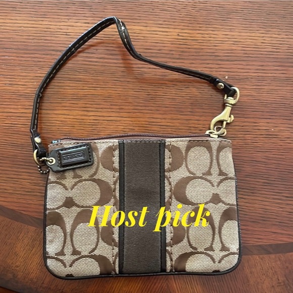 Coach Handbags - COACH Signature Brown and Tan Small Wristlet